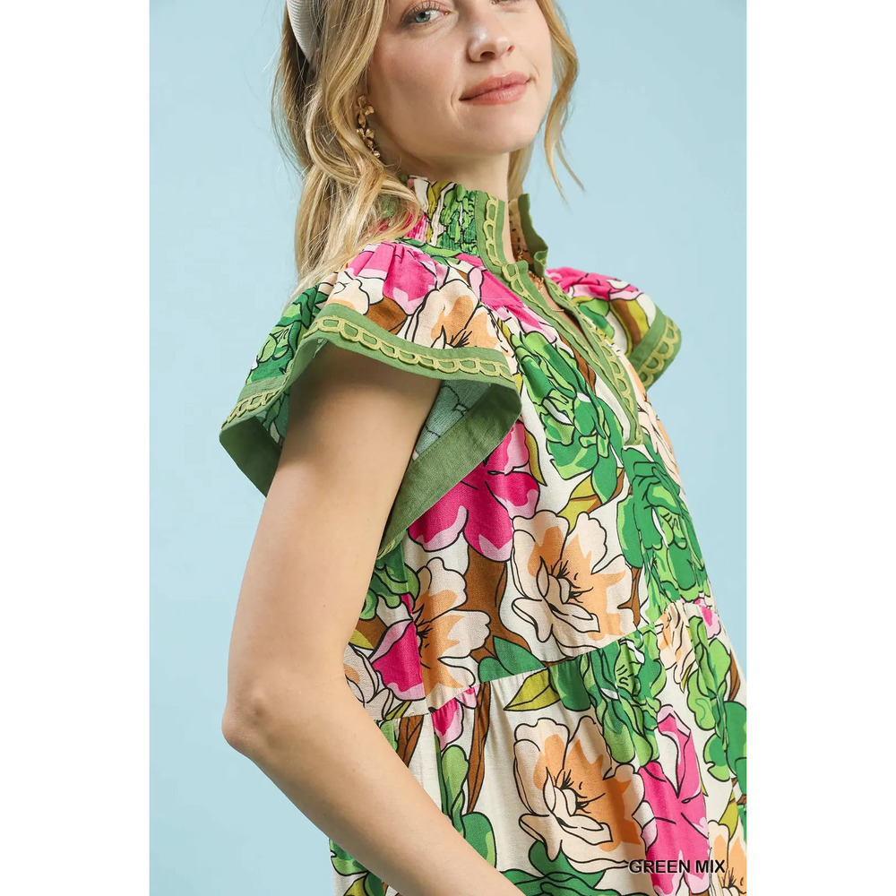 Umgee Mix Bold Floral Tiered Midi Dress - Picture 5 of 5